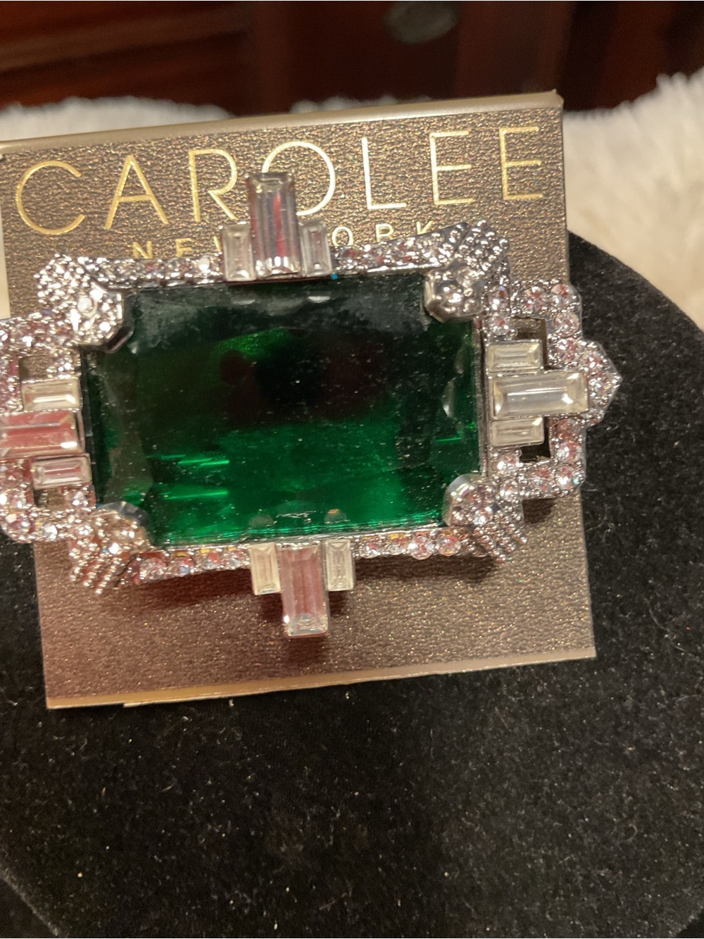 Carolee Green and Clear Crystal Rectangular Statement Brooch